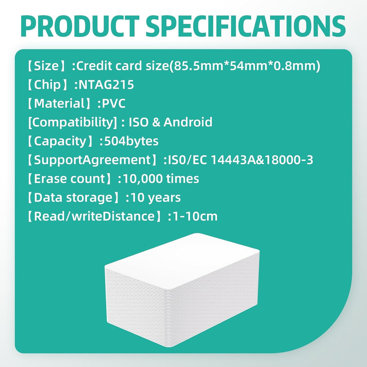 NFC Cards NFC Tags NFC Business Card NFC 215 Cards Blank 504 Bytes Programmable NFC Tags iPhones Compatible with NFC Enabled Mobile Phones & Devices (PVC-WHITECARD)