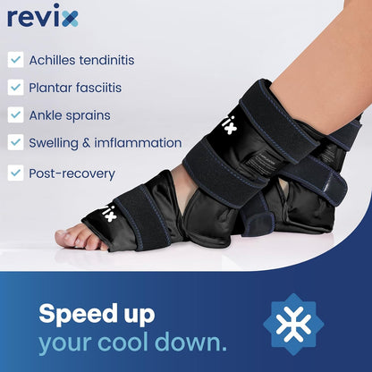 REVIX Ankle Ice Pack Wrap for Foot Pain Relief and Feet Injuries, Reusable Gel Ice Cold Packs for Achilles Tendonitis, Plantar Fasciitis, Sprained Ankles and Heels