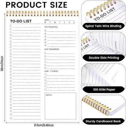 to Do List Notepad, Undated Daily Planner, 120 Pages, 6.7 x 9.8 in | 100 GSM FSC Paper, Plastic Cover, Spiral Bound, Tear-Off Pages, Task Checklist Layout For Home Office School Supplies