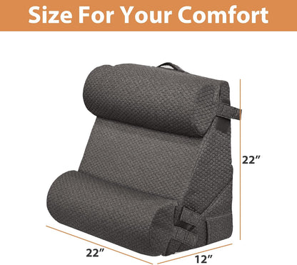 BIEEZZK Wedge Pillow Set for After Surgery, Wedge Pillow for Acid Reflux, Bed Wedge Pillow with Adjustable 9&12inch for Headboard,Sleeping, Orthopedic Memory Foam for Neck&Back Support, White/Grey