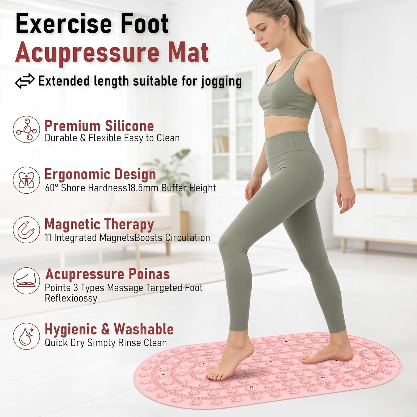 Foot Massage Mat Acupressure Board Large 30*17.7 In, Silicone Jogging Reflexology Mat for Feet Soft & Stiff Feet Magnetic Pressure Point Acupuncture Mat for Yoga Home Office Standing Elderly Pink