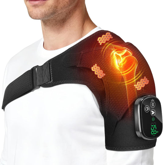 Cordless Shoulder Heating Pad with Massager, FSA Eligible Items List, Heated Shoulder Wrap with 6 Heat & 6 Timer Modes, 3 Vibration, Deep Tissue Pain Relief, Rotator Cuff, HSA Approved Products