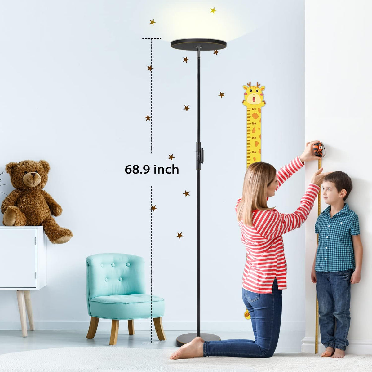 JOOFO LED Torchiere Floor Lamp with Remote, Stepless Dimmable Black