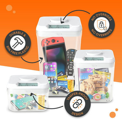 Kitchen Safe kSafe Time Locking Container, Medication Lock Box, Break Bad Habits - Quit Smoking, Snacking, Drinking & Gaming Addiction, Phone Jail, Family Time (Medium, White Lid + 5.5” Clear Base)