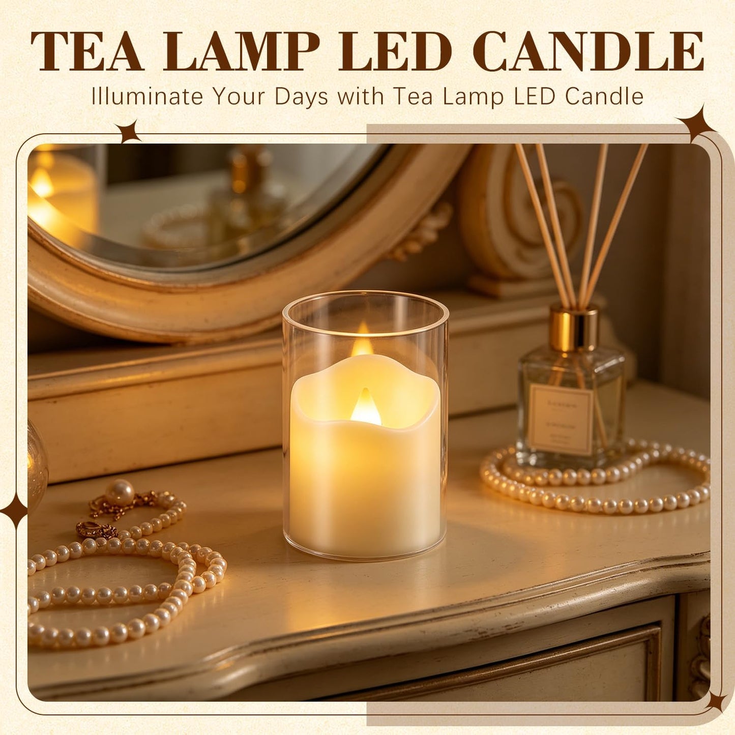 24 Pcs LED Flameless Candles with Remote, 3D Flickering Flame & LED String Lights, Acrylic Clear Cylinder, Timer Function, Romantic Ambience for Home Decor, Party, Wedding (Ivory).
