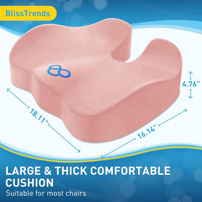 BlissTrends Seat Cushion with Velvet Cover, Thick Memory Foam Cushions for Office Chair, Car Seat, Airplane, Relieving Pressure Tailbone Sciatica Back Pain for Long Sitting, Car Drivers 4.7in Black