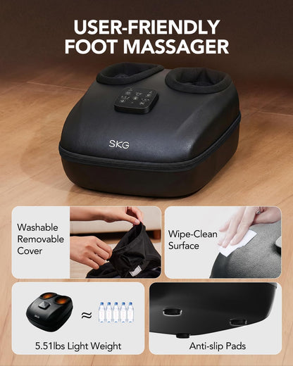 SKG YS100 Foot Massager with Heat and Remote, Upgrade Electric Feet Massager for Plantar Fasciitis Pain Relief, 3 Levels Compression Massage for Neuropathy Plantar Fasciitis, Fits Size 5-13,