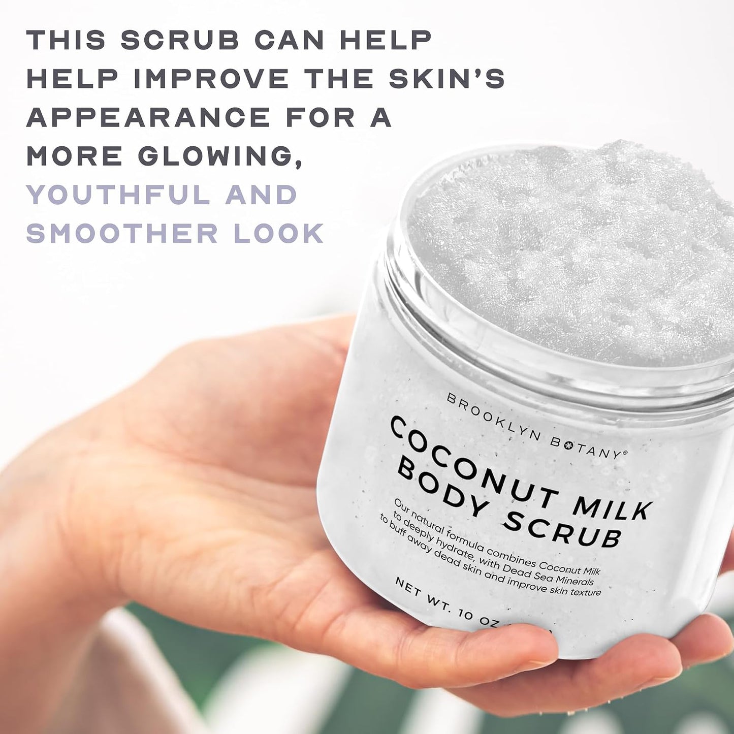 Brooklyn Botany Coconut Milk Body Scrub - Moisturizing and Exfoliating Body, Face, Hand, Foot Scrub - Fights Stretch Marks, Fine Lines, Wrinkles - Great Gifts for Women & Men - 10 oz