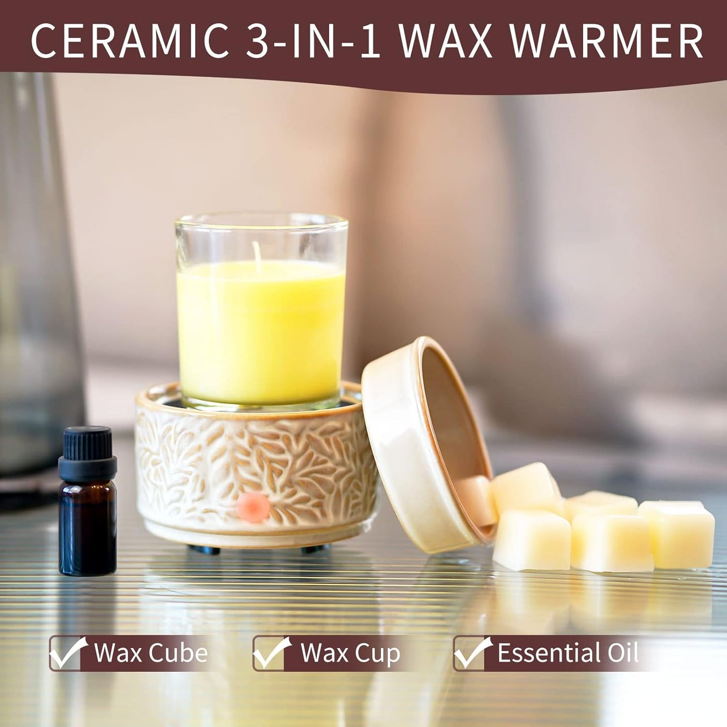 Wax Melt Warmer 3-in-1 Electric, Ceramic Wax Burner for Scented Wax & Essential Oil – Fast Heating, Flame-Free Aromatherapy for Home Office, White