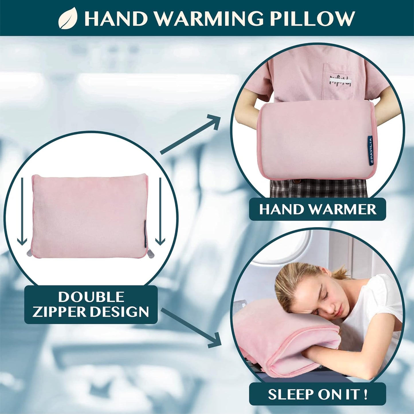 PAVILIA Travel Blanket Pillow, Soft Airplane Blanket 2-IN-1 Combo Set, Plane Blanket Compact Packable, Flight Essentials Car Pillow, Travelers Gifts Accessories Luggage Backpack Strap, 60x43 Teal Blue