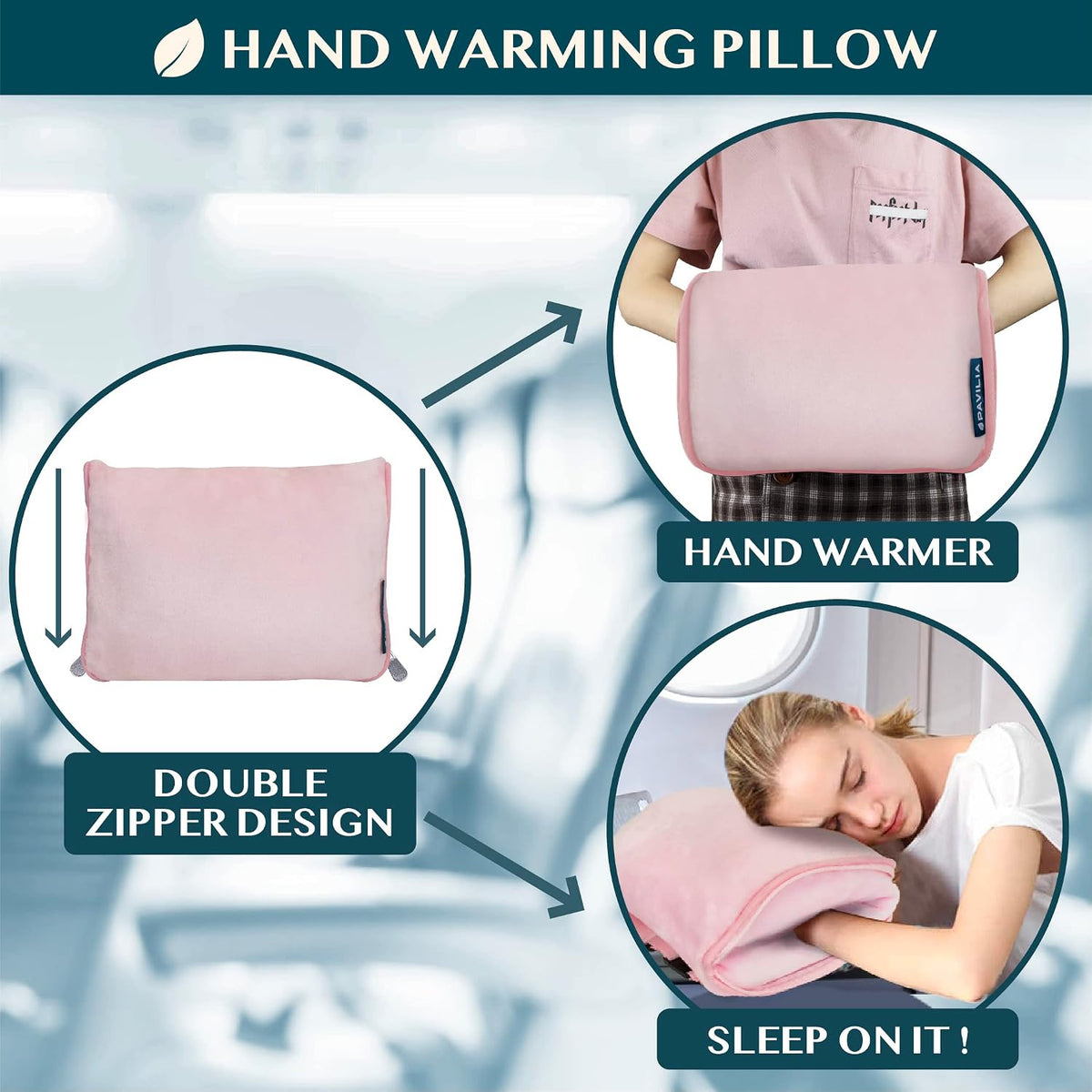 PAVILIA Travel Blanket Pillow, Soft Airplane Blanket 2-IN-1 Combo Set, Plane Blanket Compact Packable, Flight Essentials Car Pillow, Travelers Gifts Accessories Luggage Backpack Strap, 60x43 Teal Blue