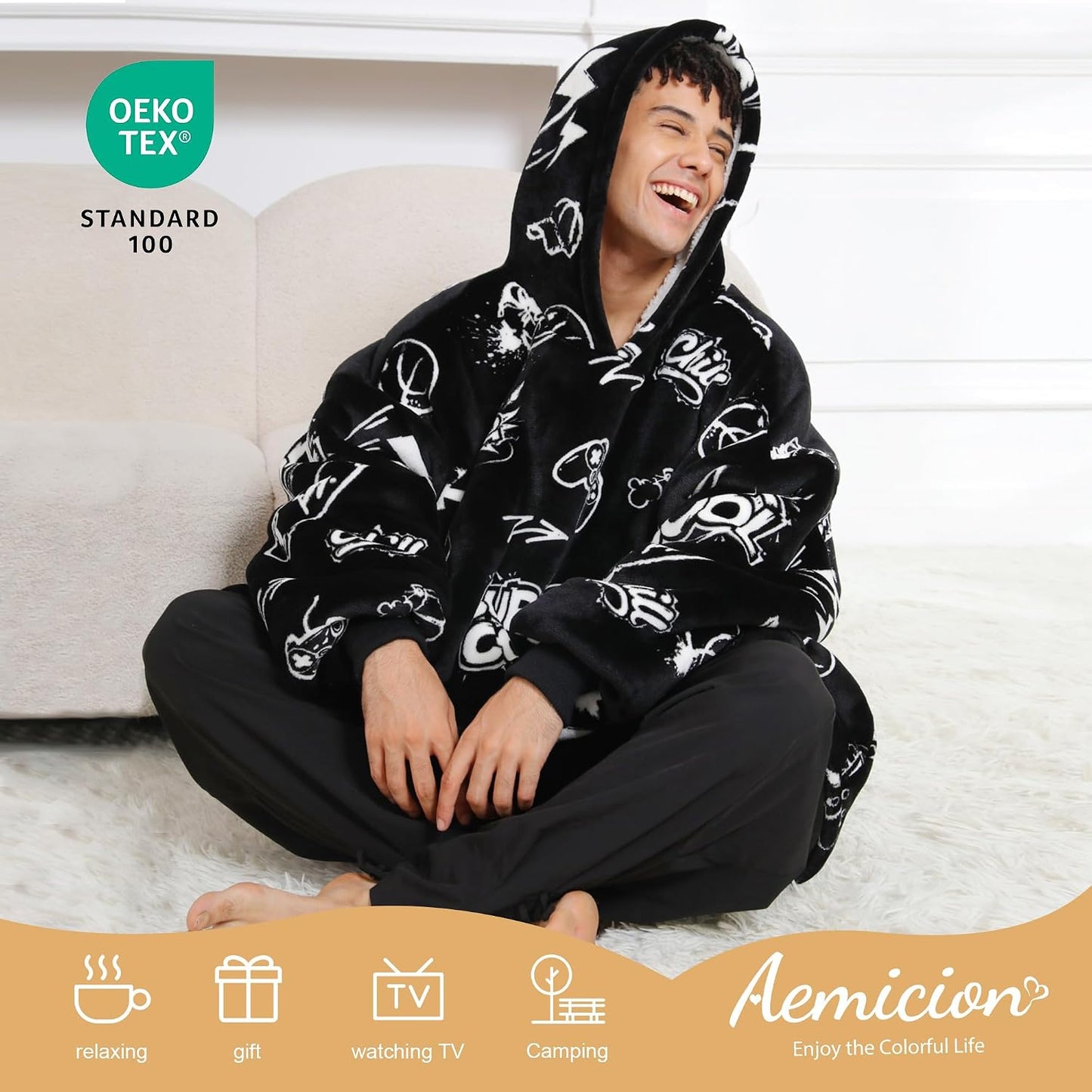 Aemicion Strawberry Blanket Hoodie,Oversized Sherpa Wearable Hooded Blanket,Warm Cozy Sweatshirt Gifts for Women Girls Adult