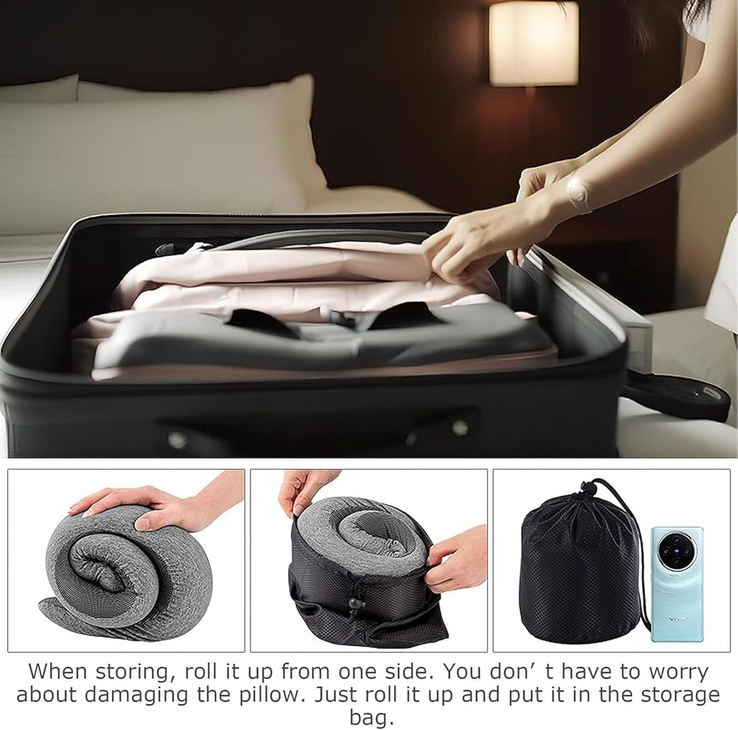 WEERSHUN Travel Pillow for Airplanes, 2026 New Memory Foam Neck Pillow with Chin Wrap for Traveling, Suitable for Airplanes, Offices and Cars (Dark Gray)
