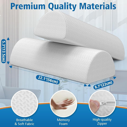 SweetSlubr Knee Pillow for Side Sleepers, Half Moon Memory Foam Bolster Pillow for Legs, Ergonomic Design Wedge Elevation Pillow for Side & Back Sleeping, Under Knee Support, Foot, Ankle, Lumbar,White