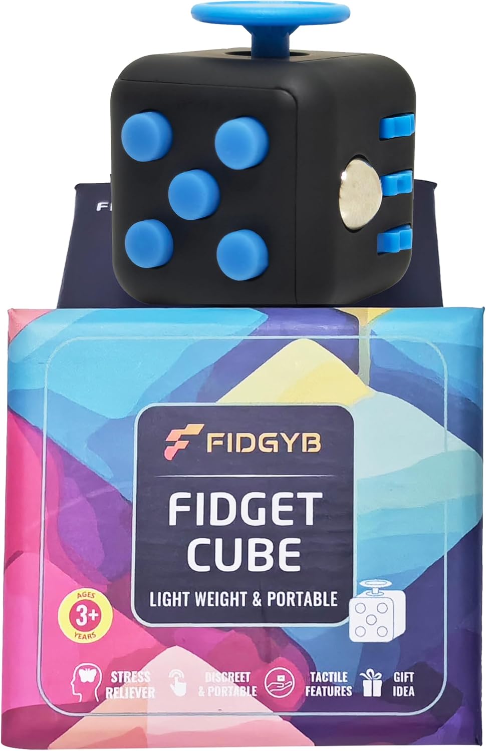 Cube Fidget Stress Relief Toy for Adults & Kids, Smooth, Quiet Sensory Toy for Anxiety, Focus & ADHD Idea[Blk_Blue]