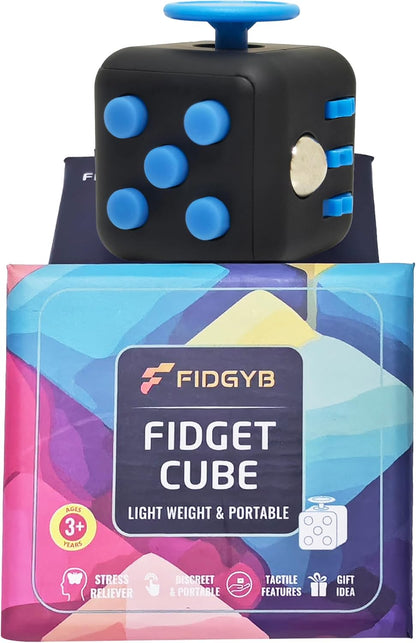 Cube Fidget Stress Relief Toy for Adults & Kids, Smooth, Quiet Sensory Toy for Anxiety, Focus & ADHD Idea[Blk_Blue]