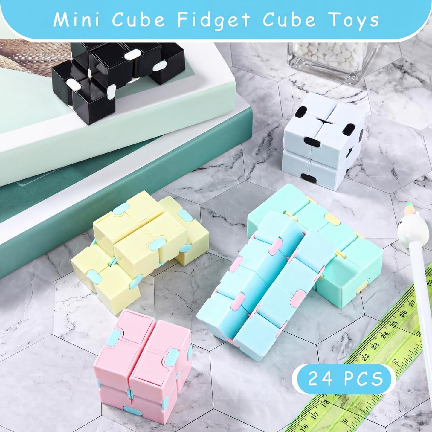 Sumind 24 Pieces Infinity Cube Fidget Toy Mini Blocks Cube Bulk Gadget Sensory Toy Hand Held Blocks Finger Gadget Gift for Adults Anxiety Stress Relief Game(Cute Style)