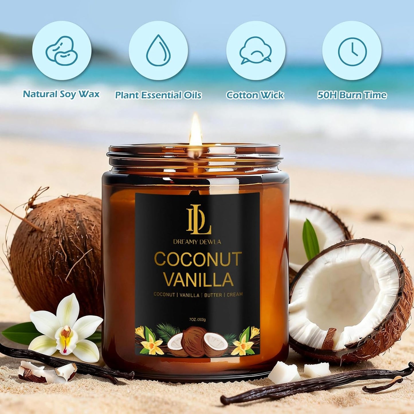 Scented Candles Set, 4 Pack Soy Candles for Home Scented, Candle Gifts for Women Men, 28oz 200 Hours Burn, Scents of Pineapple Cocktail/Coconut Vanilla/Pink Sands/Bahamian Breeze