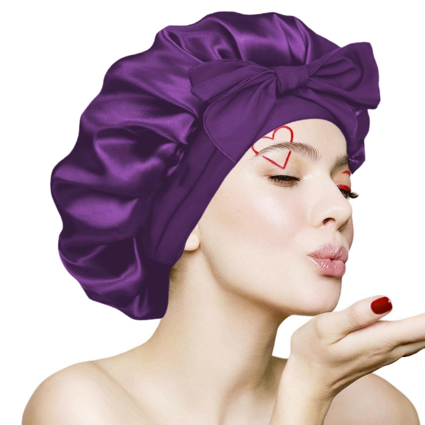 VECIIR Silk Bonnet for Sleeping Women, Ajustable Hair Bonnet for Curly Hairs Satin Bonnet Reduce Friction Prevent Frizz Black，Large