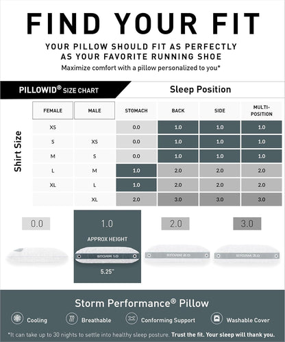 Bedgear Storm Performance Pillow, 1.0 Cooling Pillow for Side Sleepers, Medium Firm Support, Ver-Tex Cooling Cover, Air-X Mesh, Washable