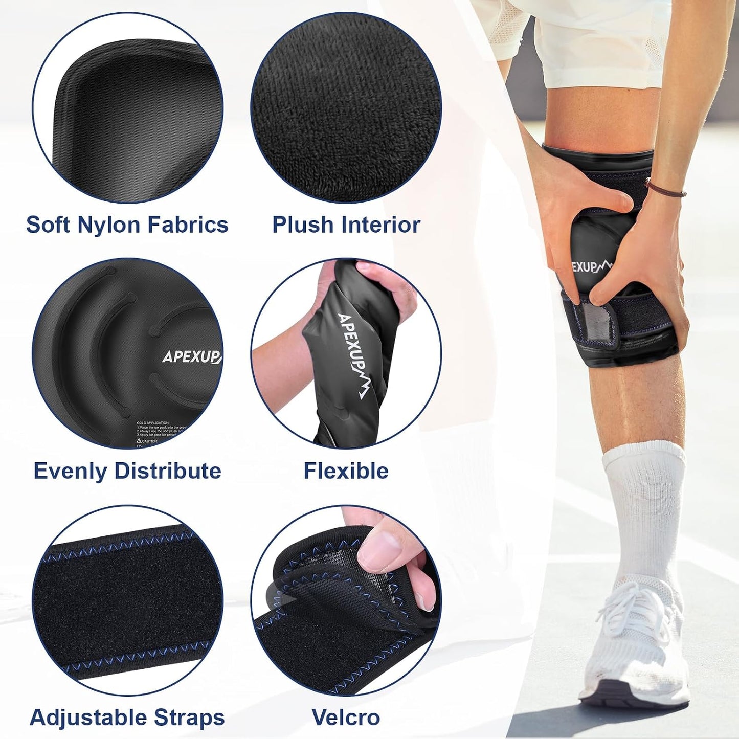 APEXUP Ice Pack for Knee Pain Relief, Large Reusable Wrap After Surgery, Flexible Gel Cold Pack for Injuries, Pain Relief for Back, Shoulder, Elbow, Ankle and Leg (Blue, L, 1PK)