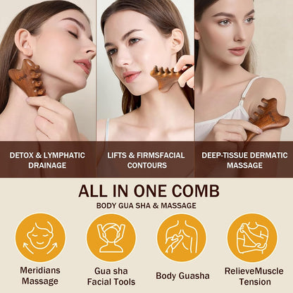 MoyRetty Wooden Gua Sha Tool, Sandalwood Face & Body Massager
