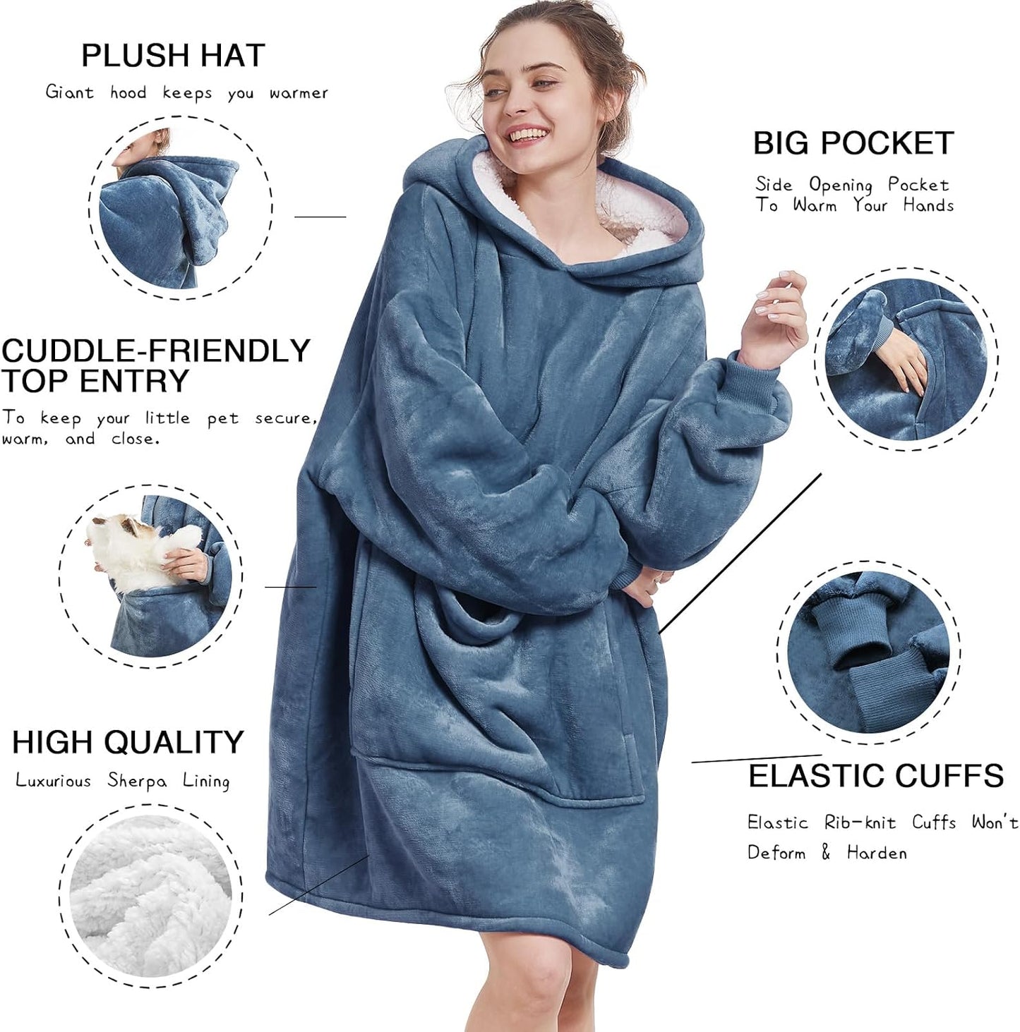 Aemilas Wearable Blanket Hoodie - Warm Sherpa Blanket Sweatshirt as Gifts for Adult Women Mom Men, One Size Fits All