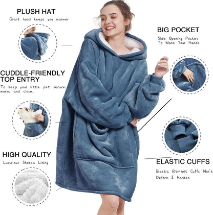 Aemilas Wearable Blanket Hoodie - Warm Sherpa Blanket Sweatshirt as Gifts for Adult Women Mom Men, One Size Fits All