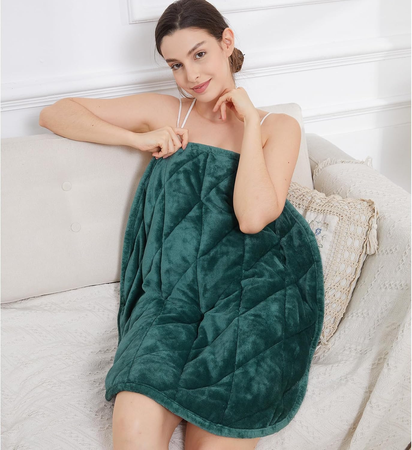 Alomidds Weighted Lap Blanket 7lbs, Cozy Breathable Flannel Weighted Lap Pad for Adults, Small Weighted Blanket for Travel, Couch, Green, 29" x 24"