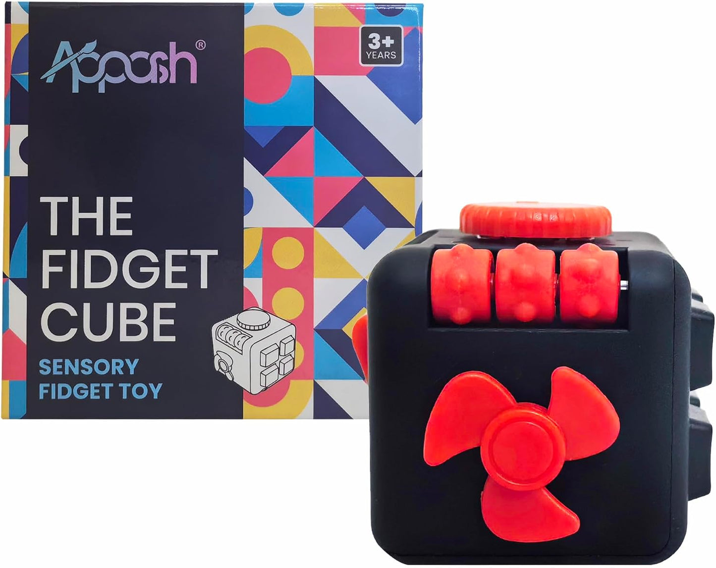 Fidget Cube - 9-in-1 Sensory Desk Toy ADHD Anxiety Relief [BlkRed] | Silent office desk toy, features ACU rollers, clickable fan, pen slider, bearing balls, ultimate focus decompression pack