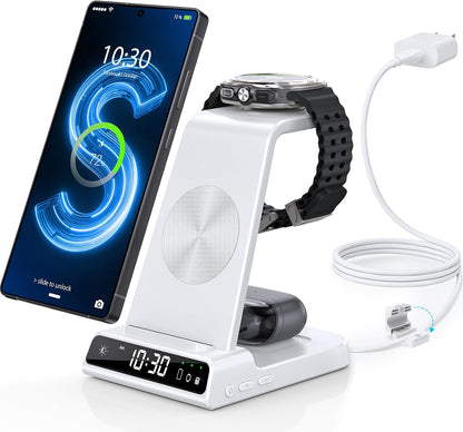 Wireless Charger for Samsung S25 with Clock 3 in 1 Android Charging Station