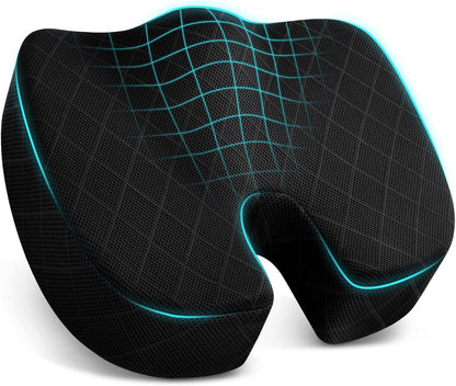 TushGuard Seat Cushion - Memory Foam Sitting Pillow for Office Chair, Car Seat, Airplane, Bleacher - Sciatica & Hip & Coccyx Pain Relief Desk Chair Cushion for Long Sitting Office Workers, Car Drivers