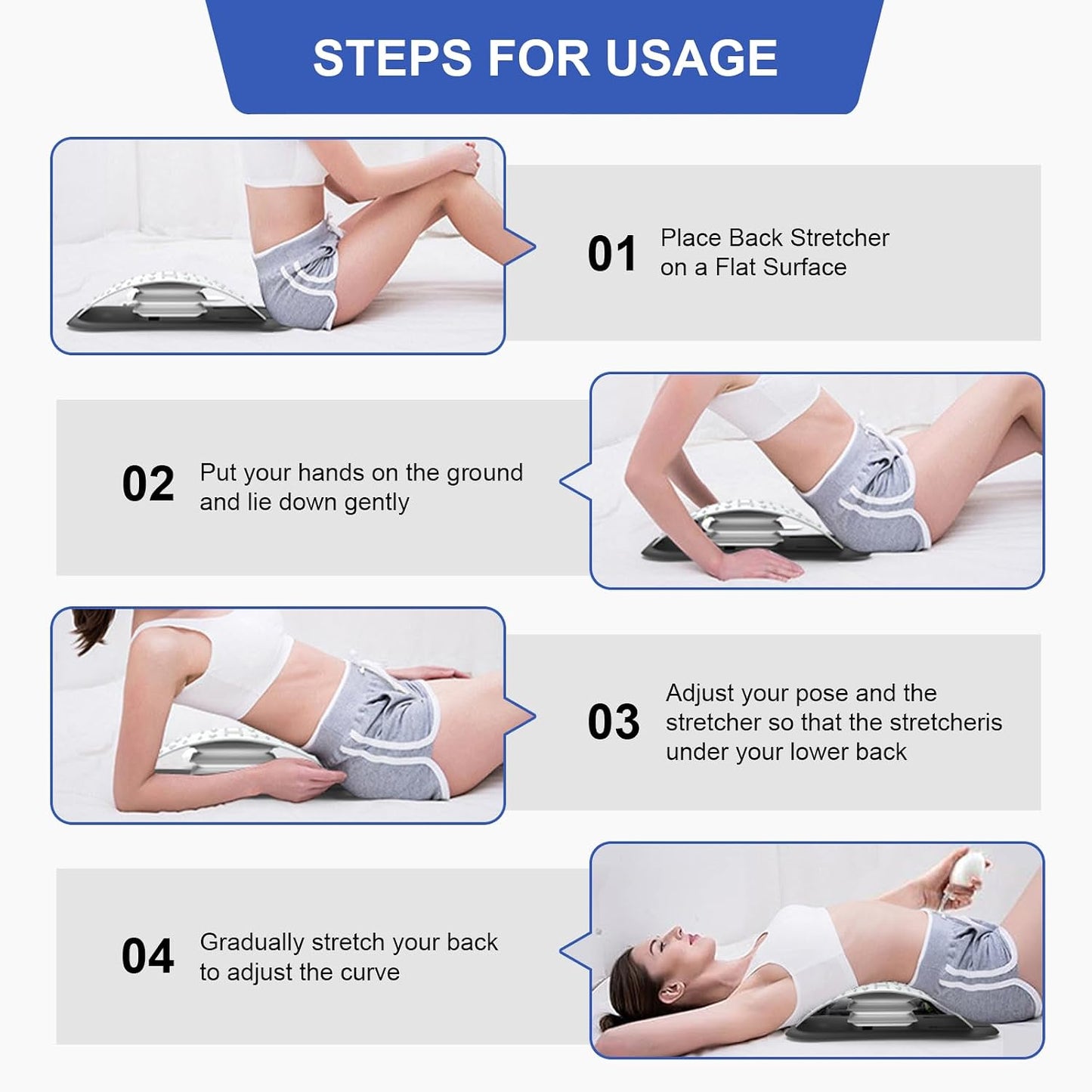 ZhanHao Back Stretcher for Lower Back Pain Relief,Adjustable Lumbar Traction Device, Ergonomic Spine Board with Acupressure Points,Back Massager for Spinal Decompression and Scoliosis