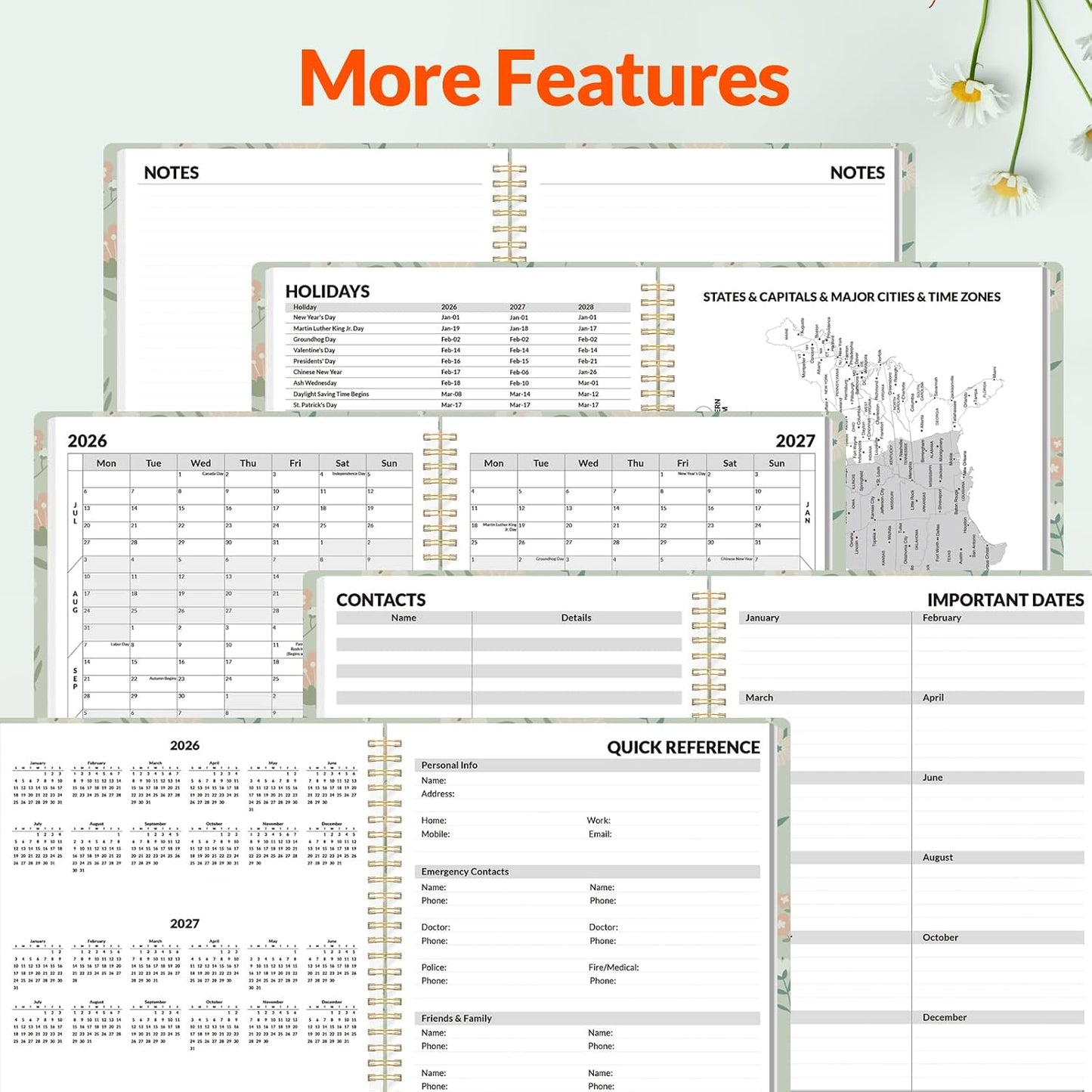 SUNEE Academic Planner 2026-2027 – Weekly & Monthly Planner, July 2026 to June 2027, 6.4"x8.3", Thick Paper, Tabs, Pockets, Bookmark, Spiral-Bound, Student Teacher Organizer, Black