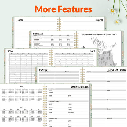 SUNEE Academic Planner 2026-2027 – Weekly & Monthly Planner, July 2026 to June 2027, 6.4"x8.3", Thick Paper, Tabs, Pockets, Bookmark, Spiral-Bound, Student Teacher Organizer, Black