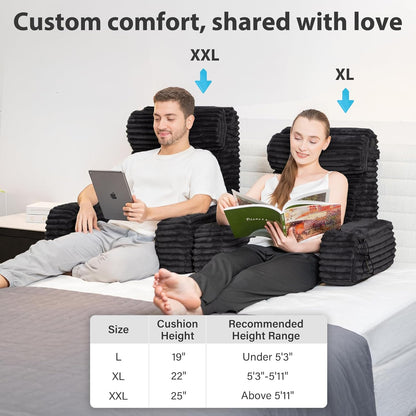 ENITYA 22" XL Back Pillow for Bed Sitting Up, Reading Pillow with Armrests & Big Pockets, Soft Back Support Chair, Ideal for Watching TV, Gaming, Nursing, Resting, Post Surgery, Dark Grey