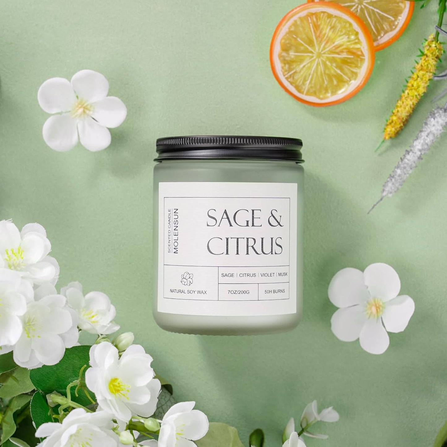 Molensun Lemon Eucalyptus Scented Candles, Aromatherapy Jar Candle, 7 oz Long Lasting Candles, Soy Wax Candle Gift for Women