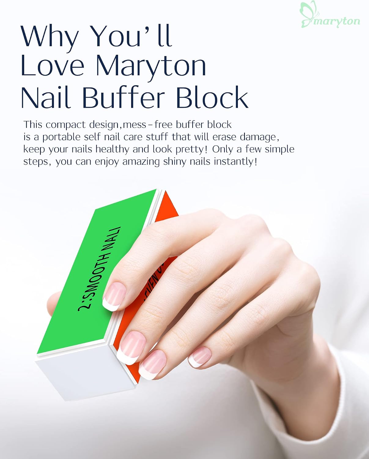 Maryton Nail Buffer Block, Medium/Fine Grit 100/180 Finishing Buffers for Acrylic Nails Gel Polish Nails, 3 Way Professional Pedicure Manicure Buffer Kits, 5 Count (Purple)