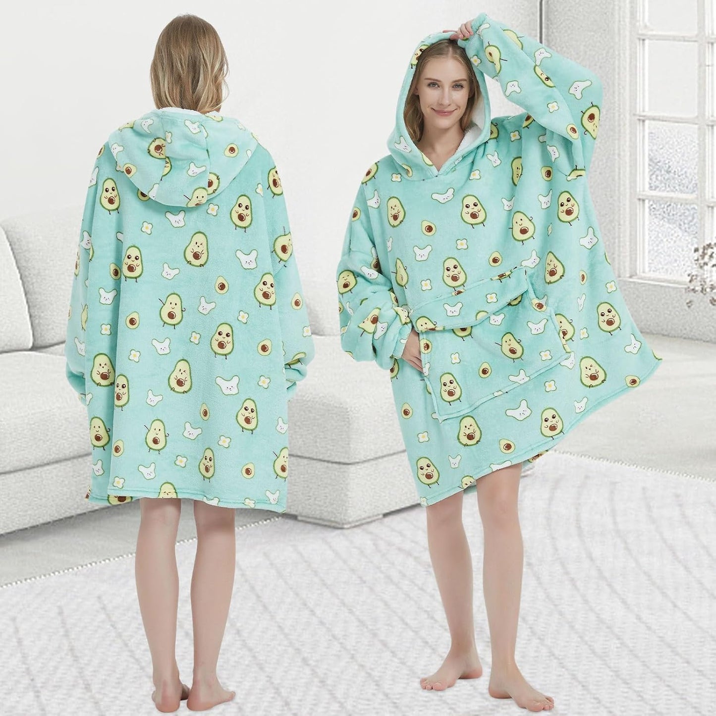 Mewkou Wearable Blanket Hoodie for Adult,Oversized Sherpa Fleece Blanket Hoodie for Women Men,Grey