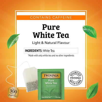 Twinings Pure White Tea Individually Wrapped Bags, 20 Count (Pack of 1), Light & Fresh, Caffeinated, Enjoy Hot or Iced, 20 Teabags