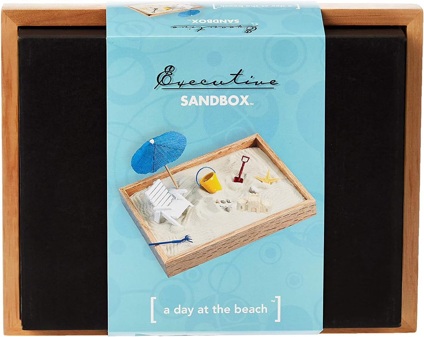 Executive Sandbox - Beach Themed Zen Garden - Desktop Stress Relieving Office Decor - Includes 8” x 10” Hardwood Sandbox, 8 Seaside Accessories, and Ultra-Fine Sand
