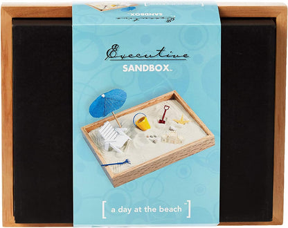 Executive Sandbox - Beach Themed Zen Garden - Desktop Stress Relieving Office Decor - Includes 8” x 10” Hardwood Sandbox, 8 Seaside Accessories, and Ultra-Fine Sand