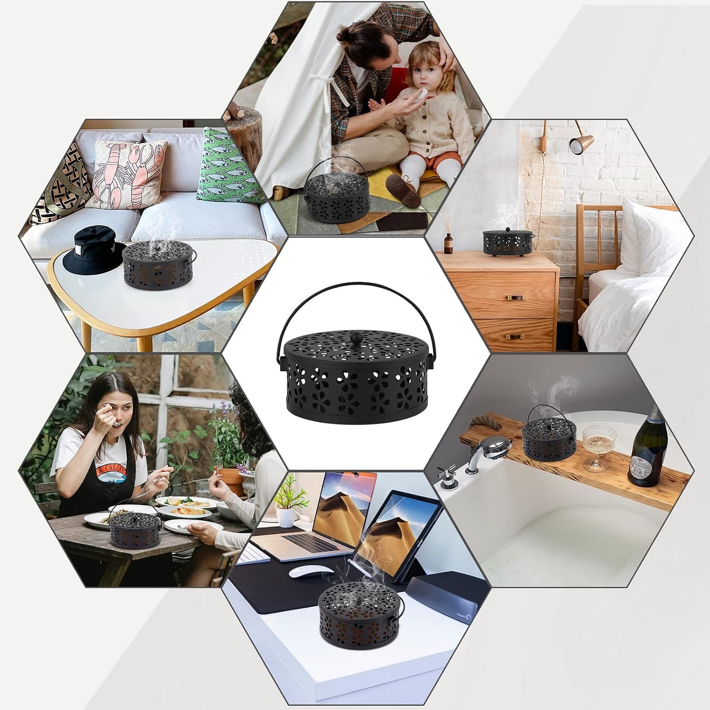 Portable Iron Mosquito Coil Holder with Handle for Outdoor, Bronze