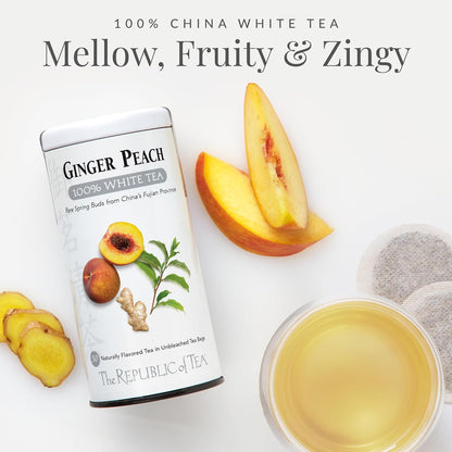 The Republic of Tea Ginger Peach 100% White Tea, Low Caffeine, 50 Count