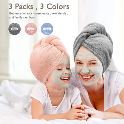 2 Pack Microfiber Hair Towel - 41 x 24 inches Super Soft, Absorbent, Fast Drying Without Frizz Hair Towel Wrap for Women Long, Thick, Curly Hair - Hair Turbans with Elastic Strap
