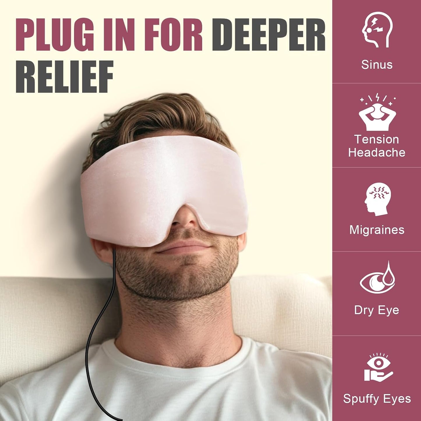 Heated Eye Mask for Dry Eyes and Sinus Pressure Relief, Ultra Soft Face Heating Pad for Tension Headache Relief Green