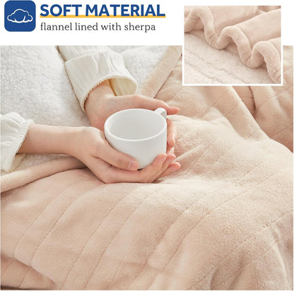 Sealy Electric Throw Blanket, Flannel & Sherpa Heated Throw with 6 Heating Levels & 2-10 Hours Auto Shut Off, Fast Heating & Machine Washable, 50x60 Inch, Light Grey