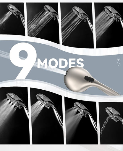 6-Setting Shower Head with Handheld, JDO High Pressure Hand held Shower Head, 4.7 Inch Chrome Detachable Showerhead Set with 59 Inch Stainless Steel Hose and Adjustable Showerhead Holder