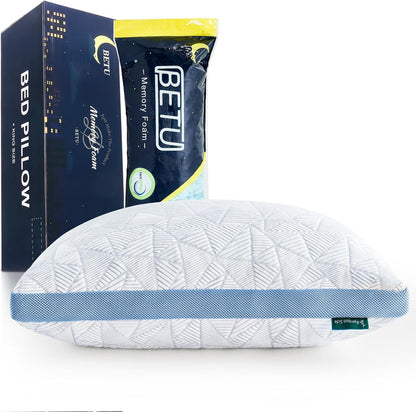BETU Cooling Pillow Queen Size, Shredded Memory Foam Cool Pillow for Hot Sleepers, Adjustable Firm Soft Support Bed Pillows Perfect for Back Neck Pain and Side Sleeping with Pillow Case Cover, White