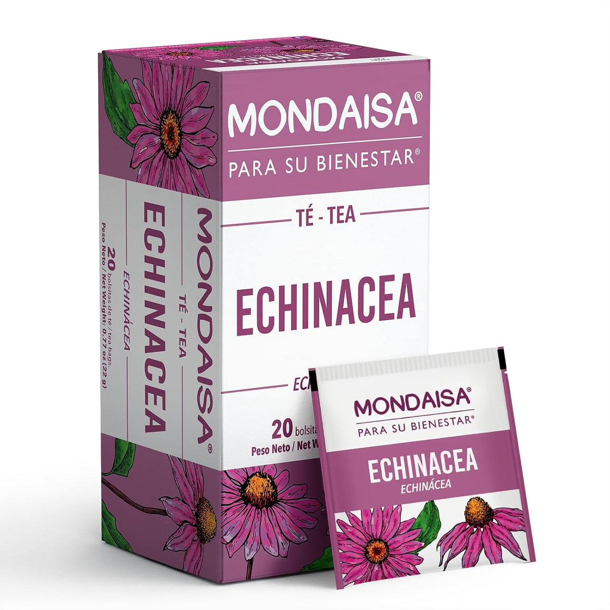 Mondaisa Echinacea Tea | 20 Tea Bags (4 Pack) | Caffeine-Free Herbal Infusion